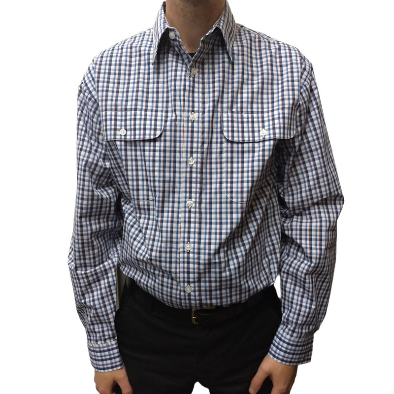 Front of Bisley Mens Long Sleeve Check Shirt in Blue