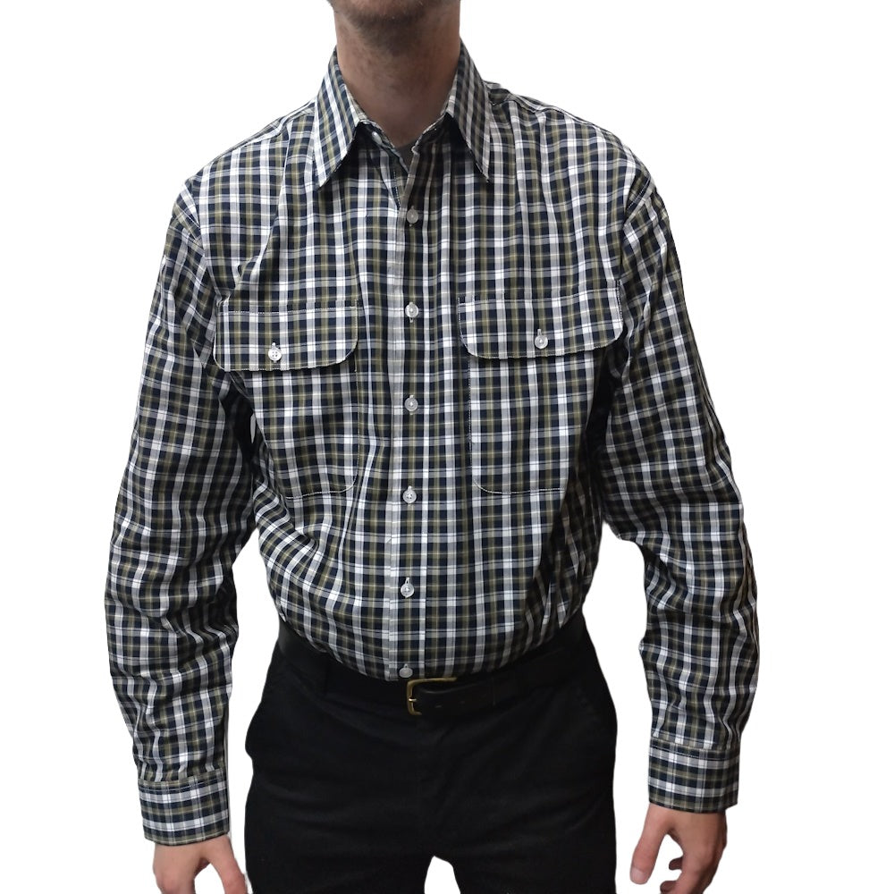 Bisley Mens Long Sleeve Twill Check Shirt in Olive