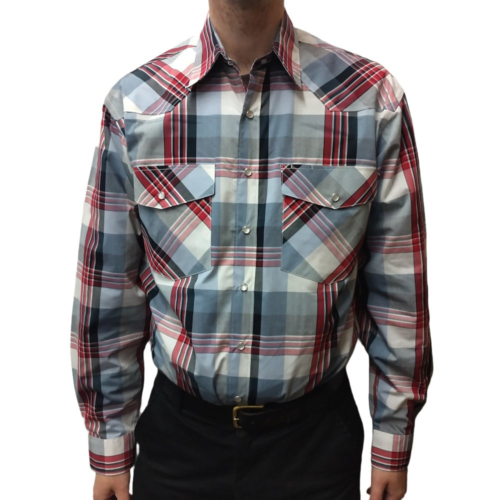 Bisley Mens Long Sleeve Western Check Shirt in Red