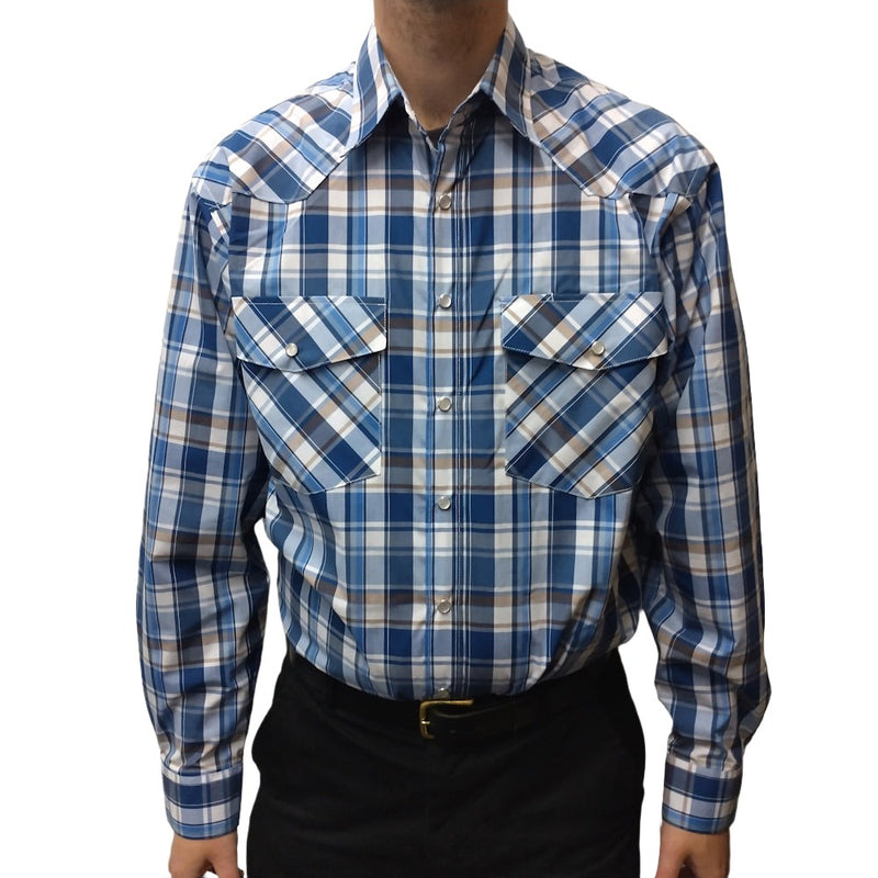 Bisley Mens Long Sleeve Western Check Shirt in Blue