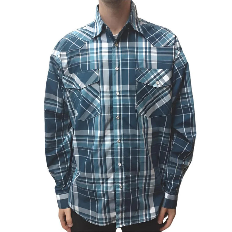 Bisley Mens Long Sleeve Western Large Check Shirt (Teal)