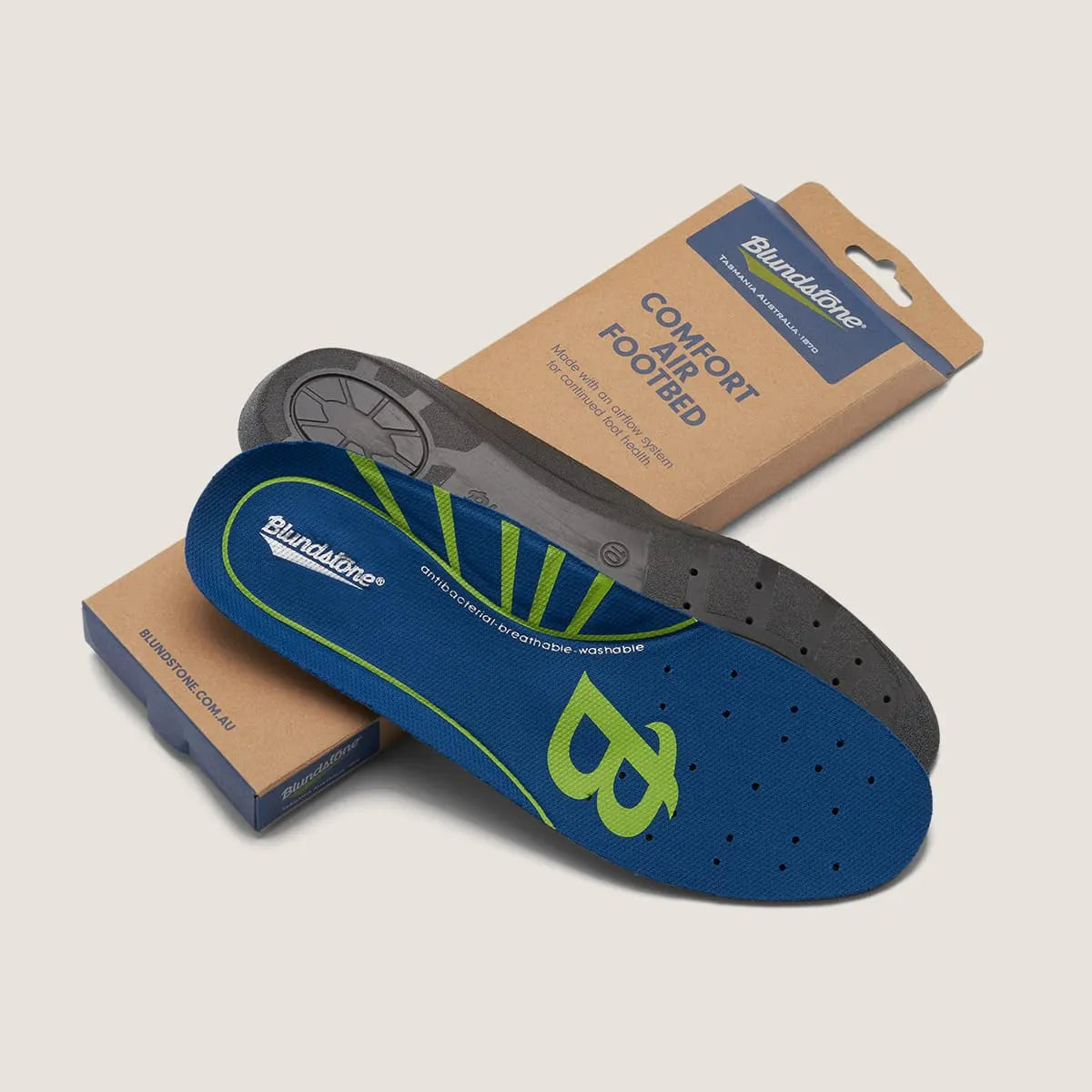 Pair of Blundstone Comfort Air Footbeds on top of packaging