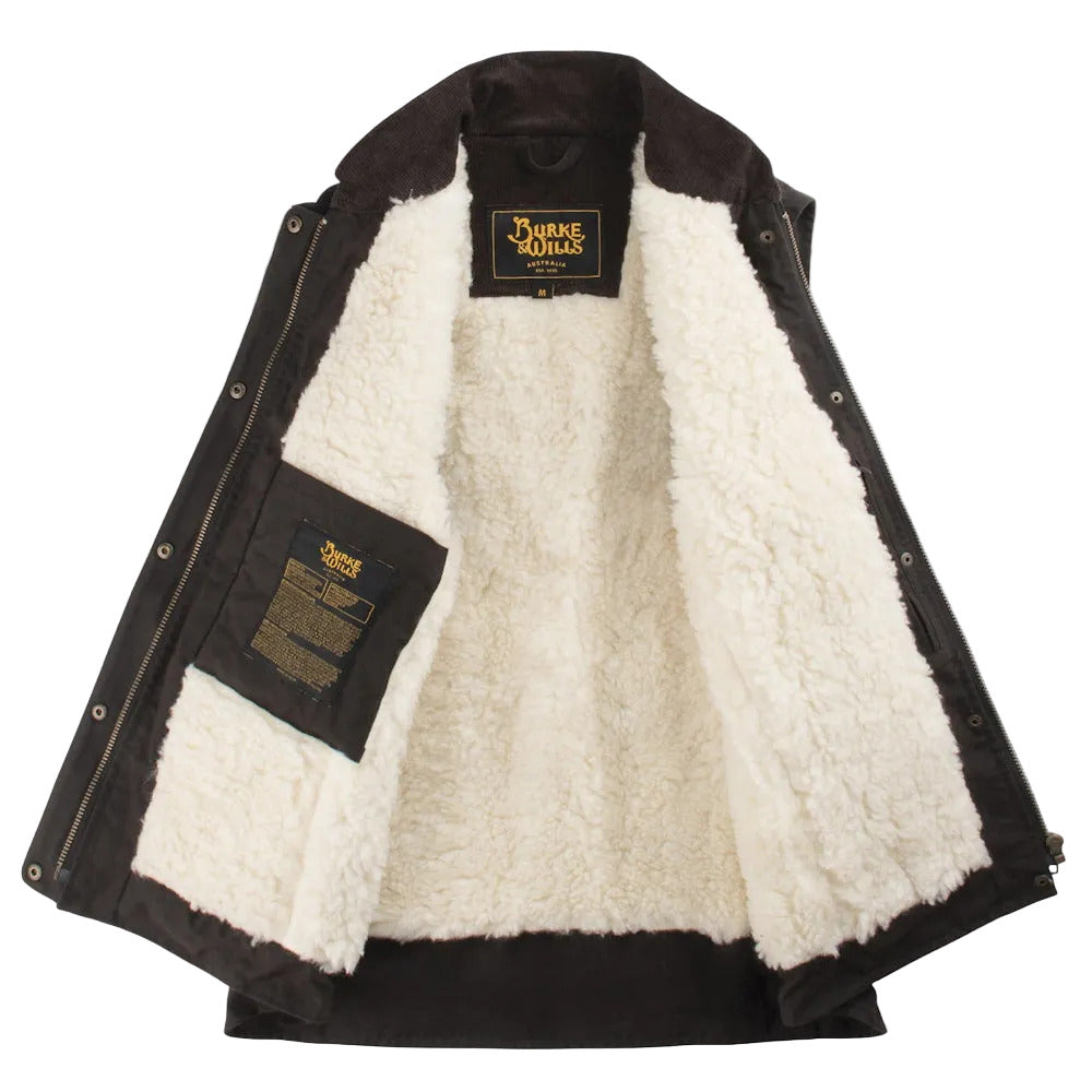 Unzipped Burke & Wills women's Derwent vest exposing the sherpa lining