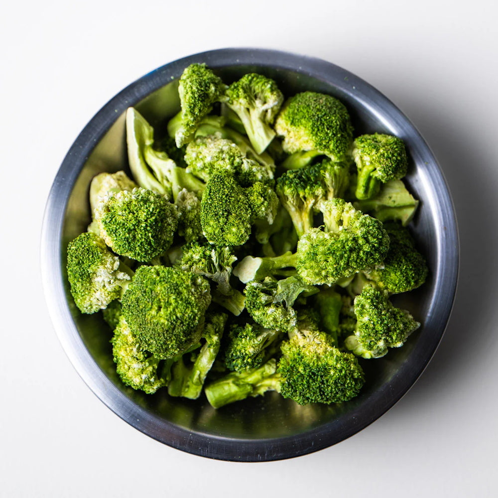 Freeze dried broccoli in a bowl