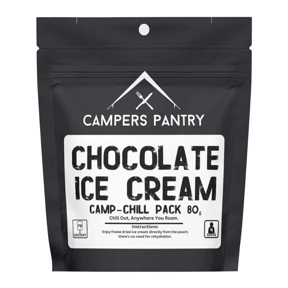 Black packaging of Campers Pantry Chocolate Ice Cream