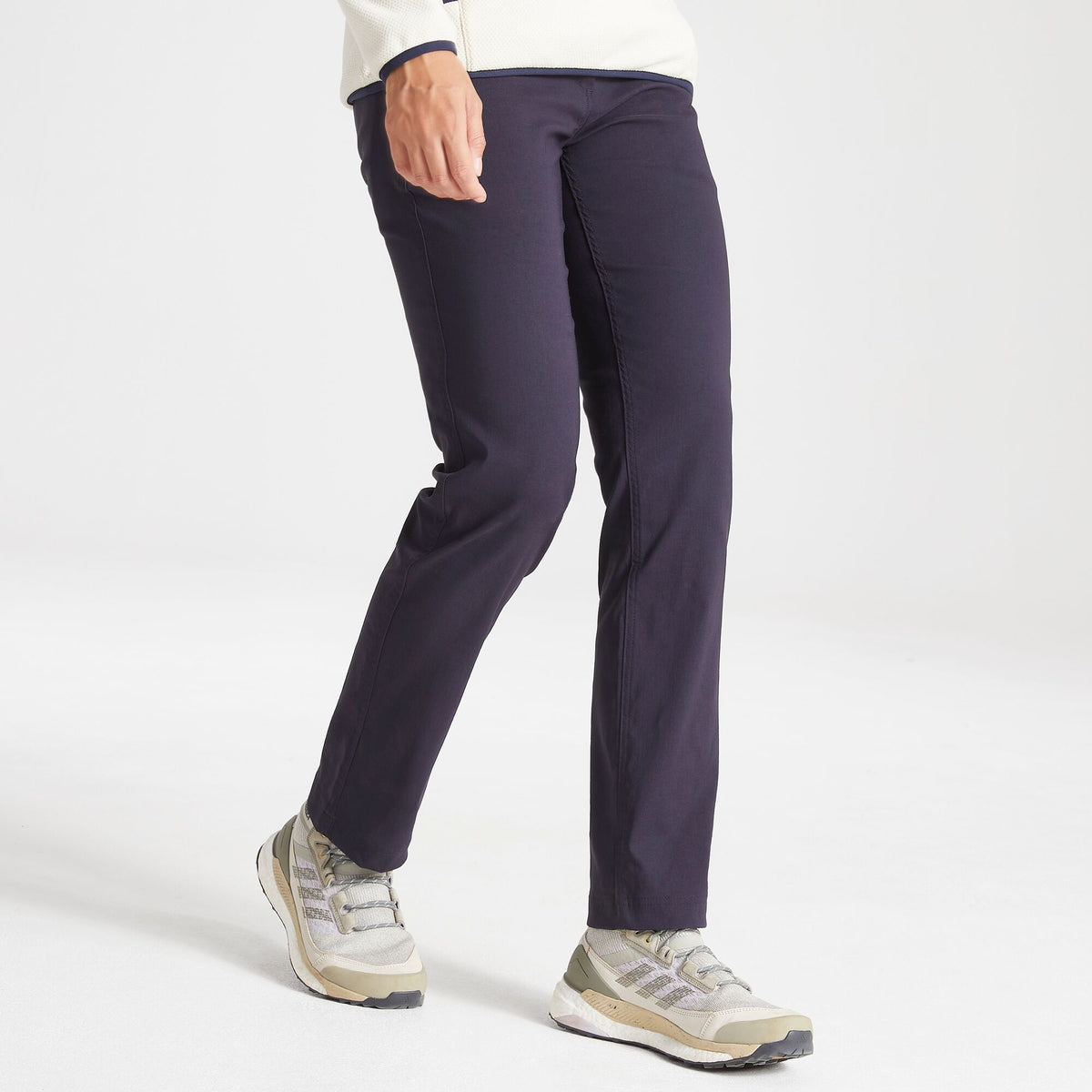 Front of model wearing Craghoppers Womens Kiwi Pro II Trousers in Dark Navy