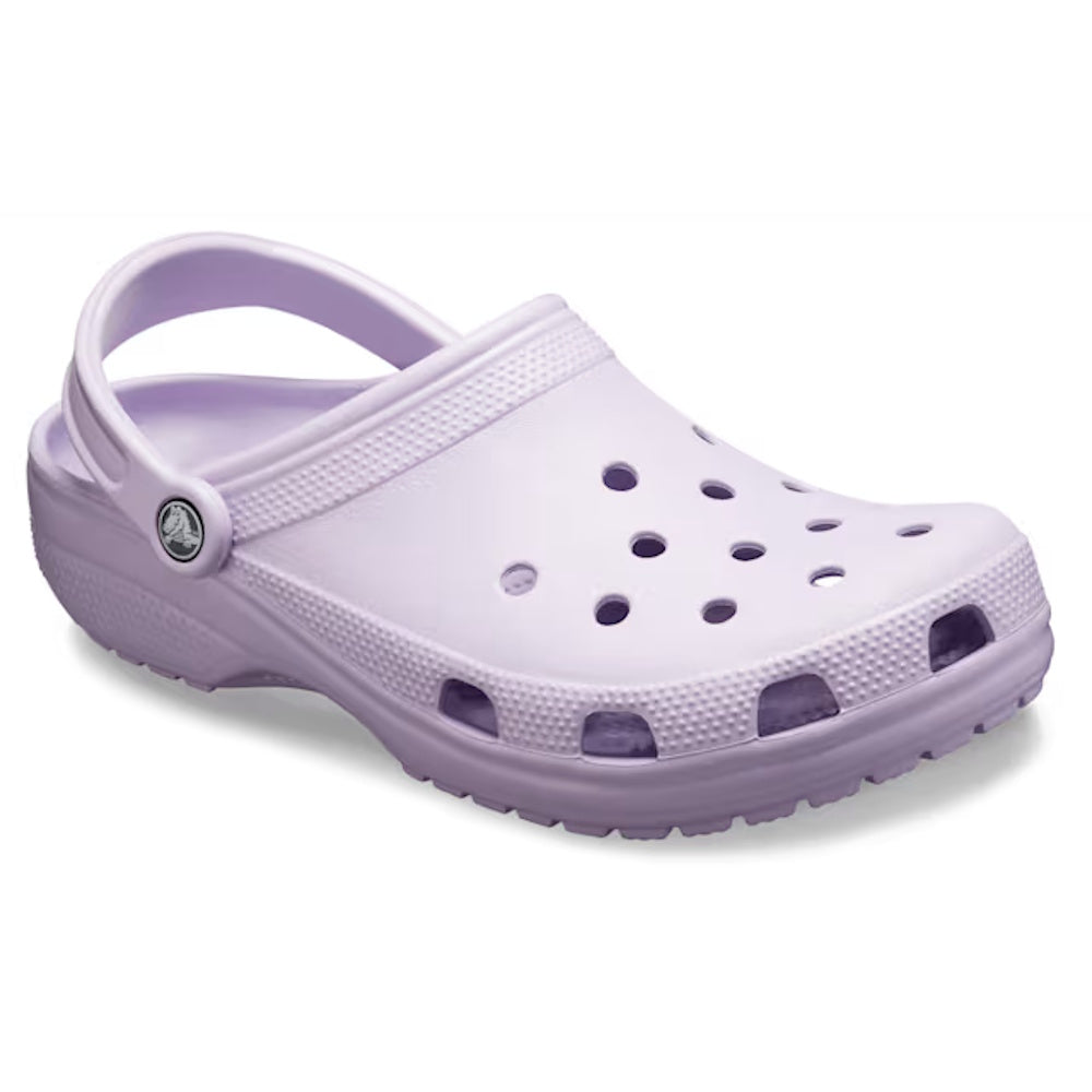 Lavender Crocs clog shoe on a white background