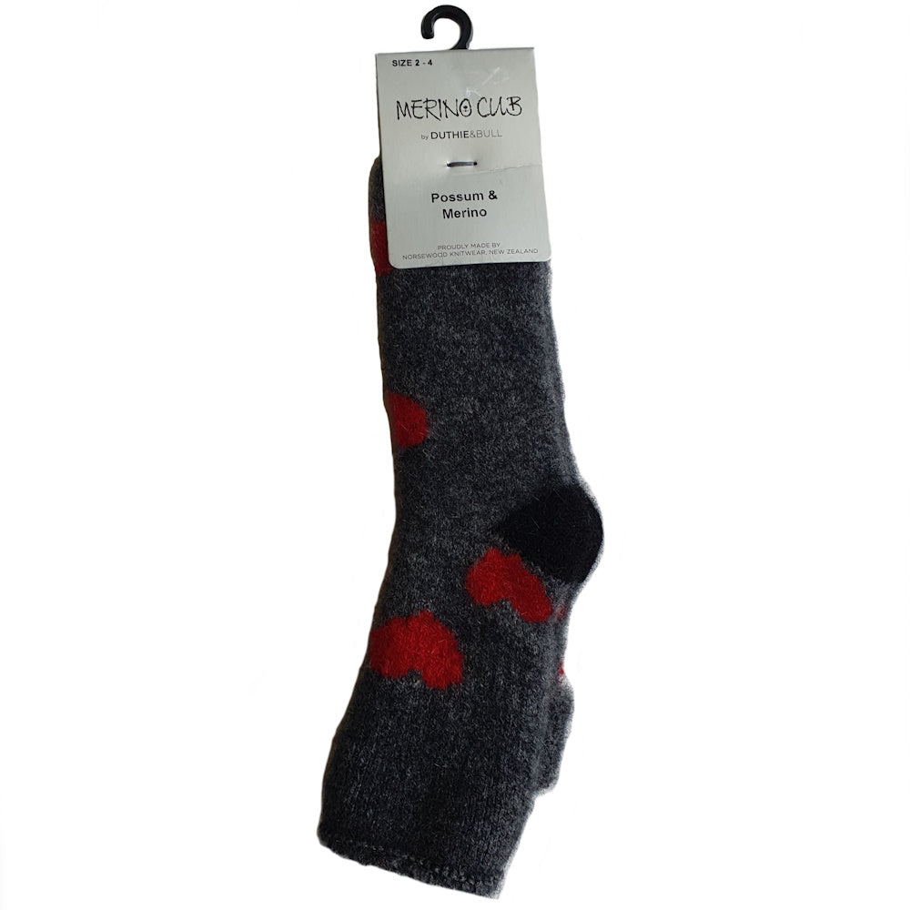 Duthie And Bull Baby Possum Heart Pattern Socks in Charcoal