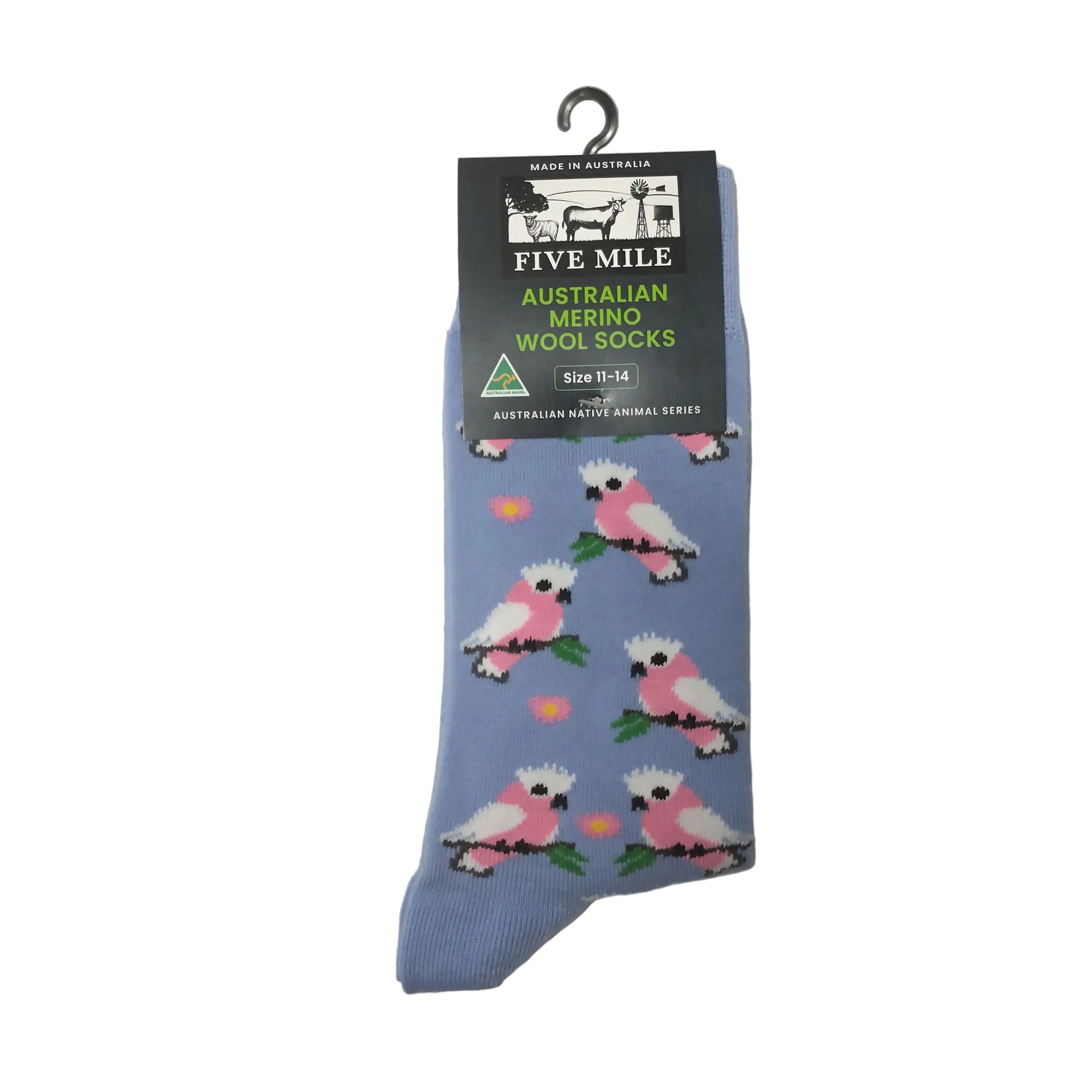 Five Mile Merino Wool Pink Galah Sock