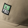 Close up of logo on Khaki FXD Tech CP-12 Baseball Cap