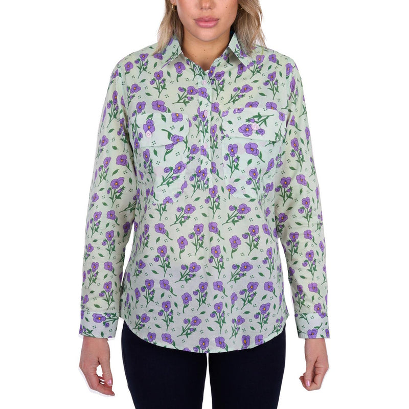 Hard Slog Womens Lynn Half Placket Long Sleeve Shirt