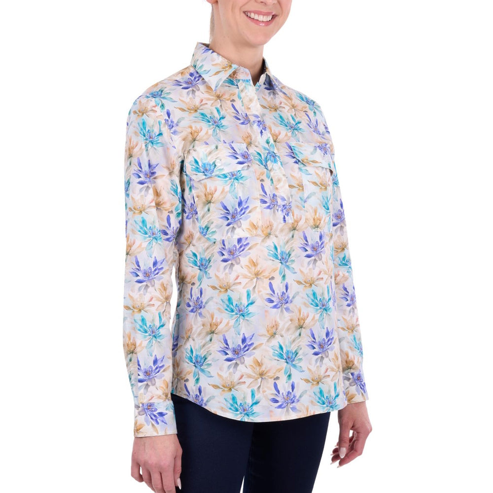 Hard Slog Womens Meadow Half Placket Long Sleeve Shirt