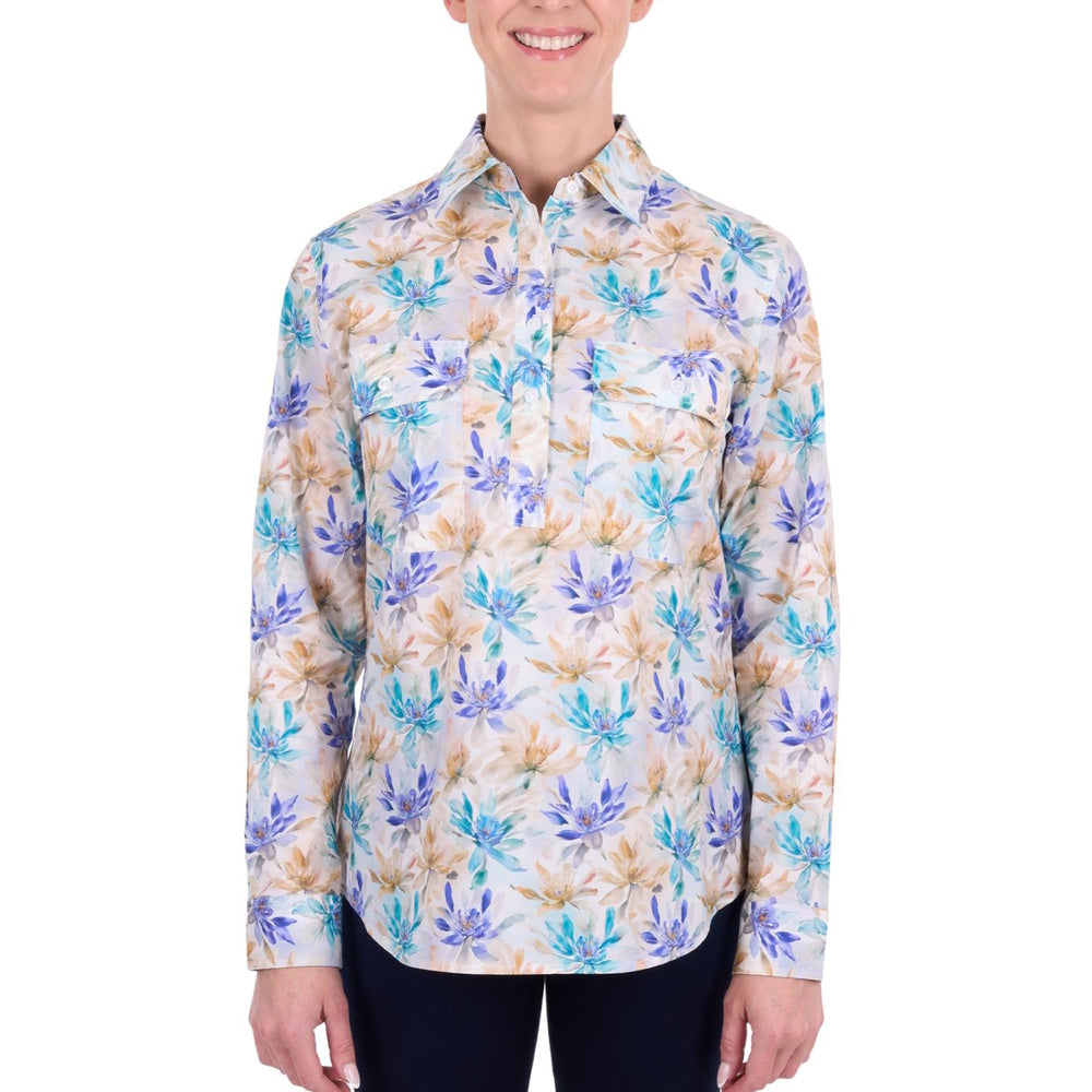 Hard Slog Womens Meadow Half Placket Long Sleeve Shirt