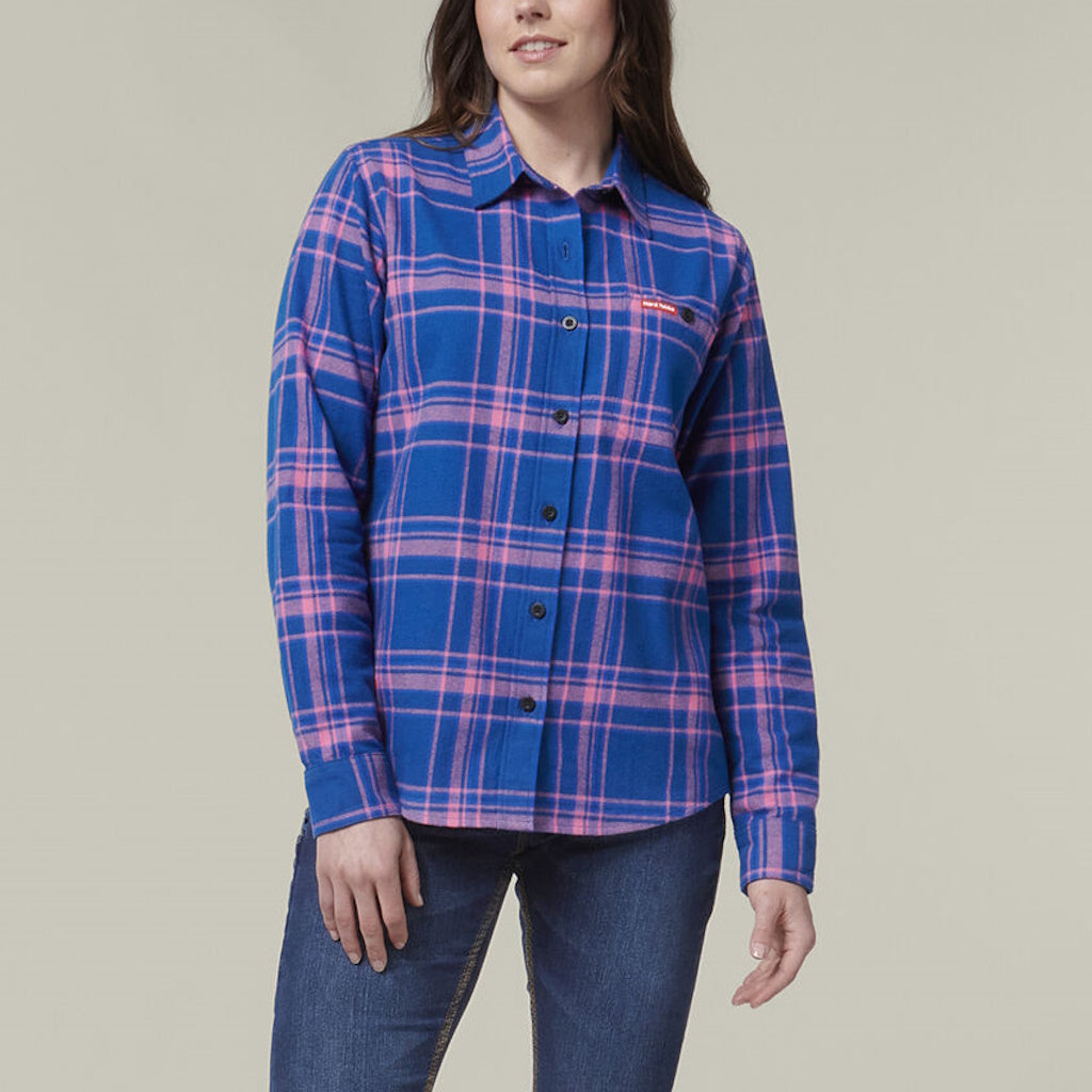 Front view of Hard Yakka Womens Check Flannel Shirt in Blue