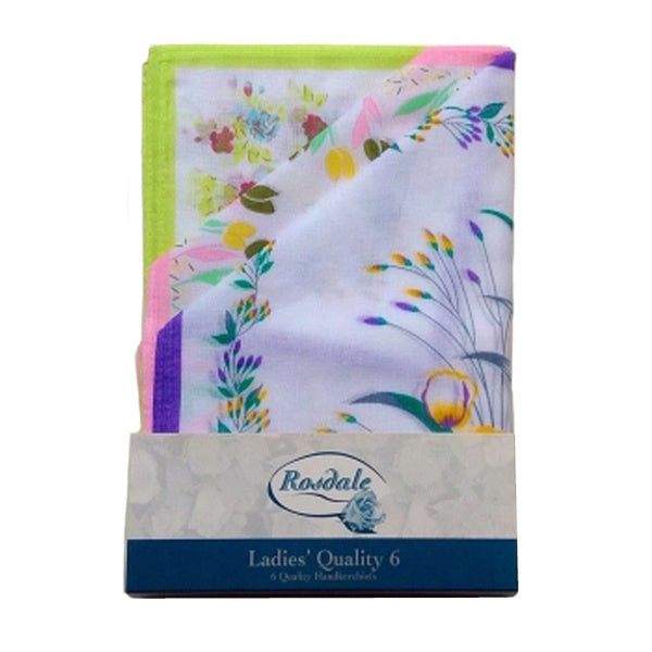 Rosdale Ladies Straight Edge 6 Pack Handkerchiefs