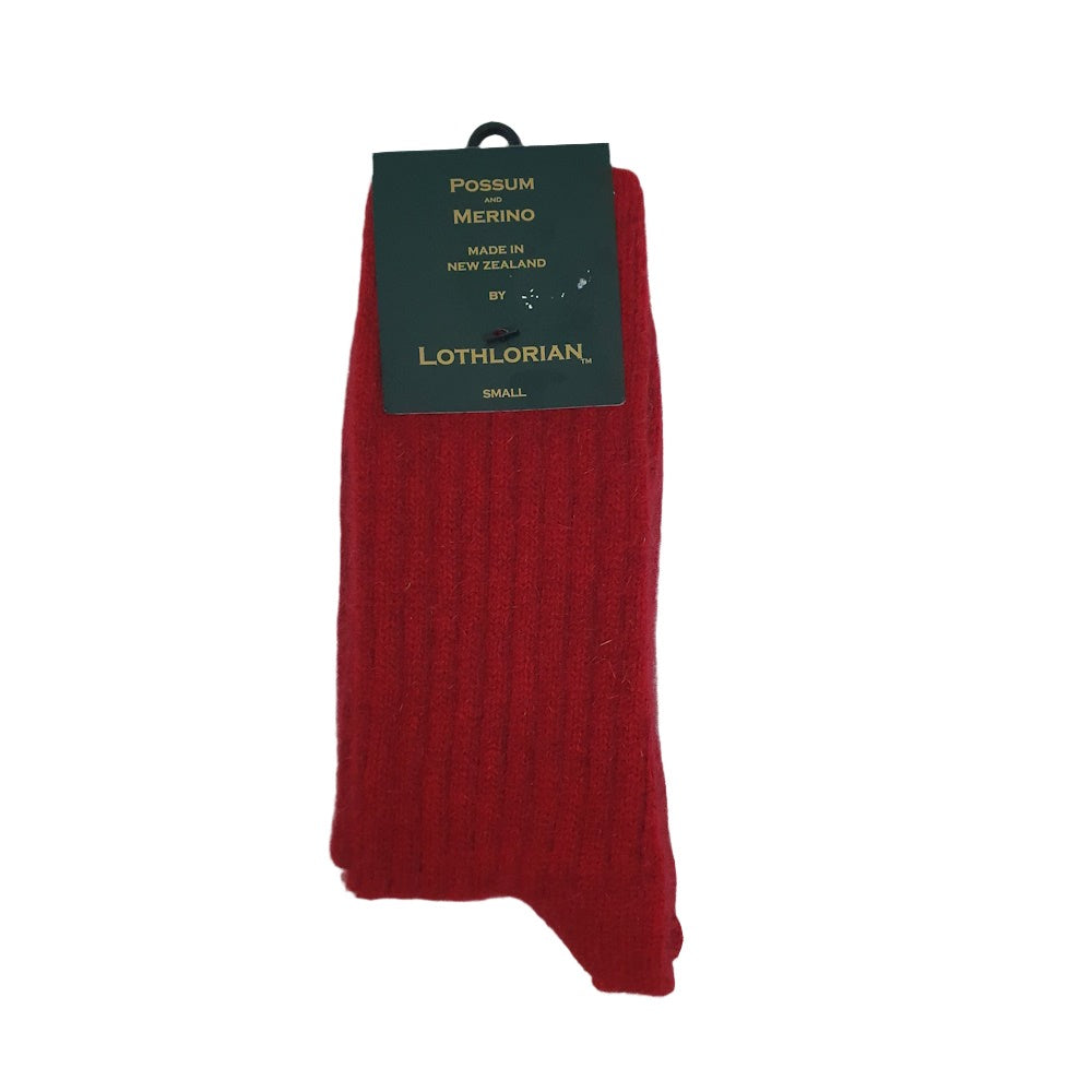 Lothlorian Possum Merino Casual Rib Socks in Red