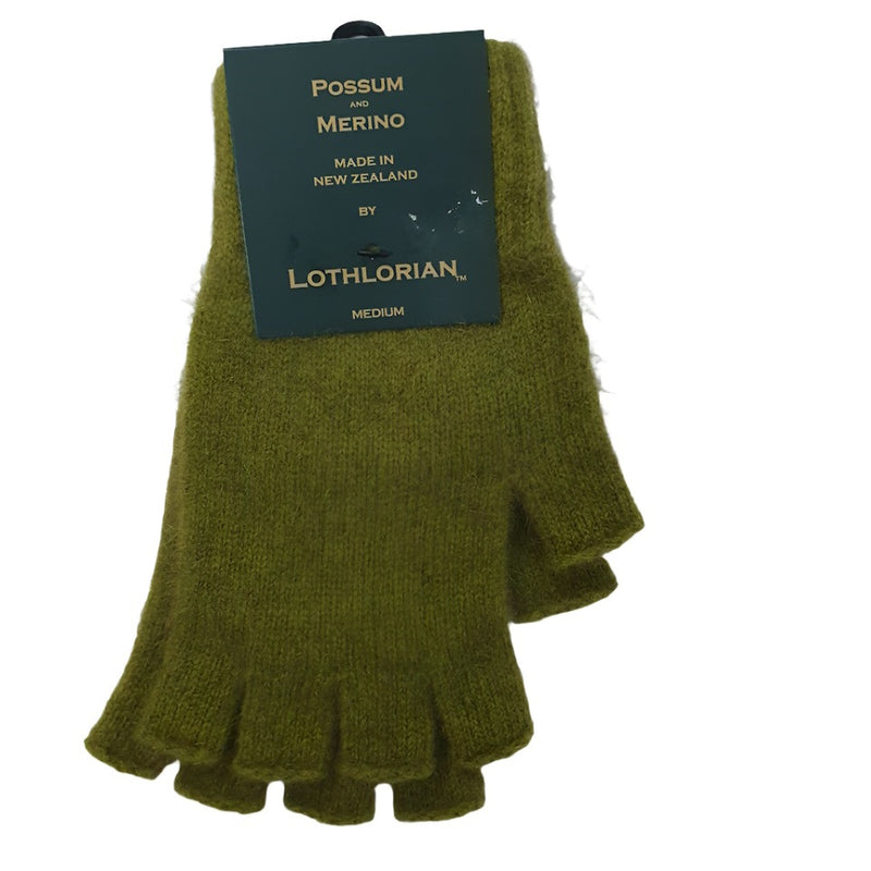 Lothlorian Possum Merino Fingerless Gloves in Olive