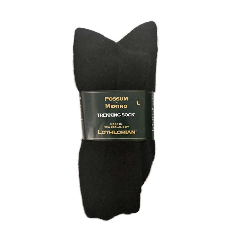 Black Lothlorian Possum Merino Trekking Socks in Packet