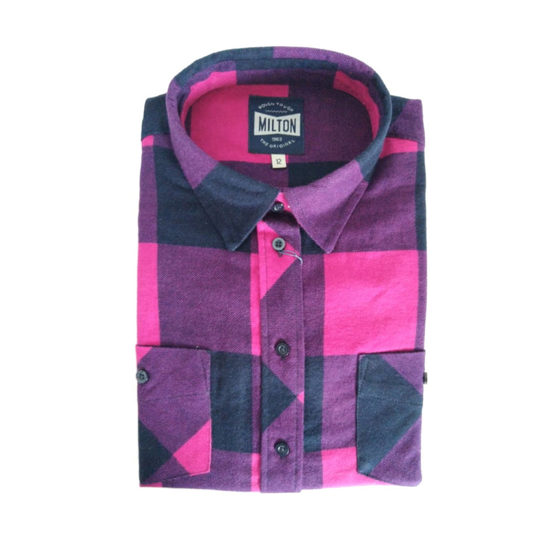 Milton Women's Full Button Flannelette Shirt in Navy/Pink