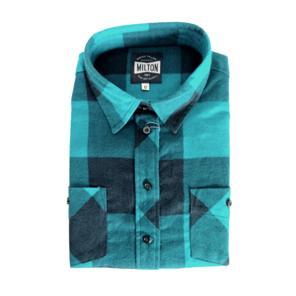 Milton Women's Full Button Flannelette Shirt in Navy/Teal