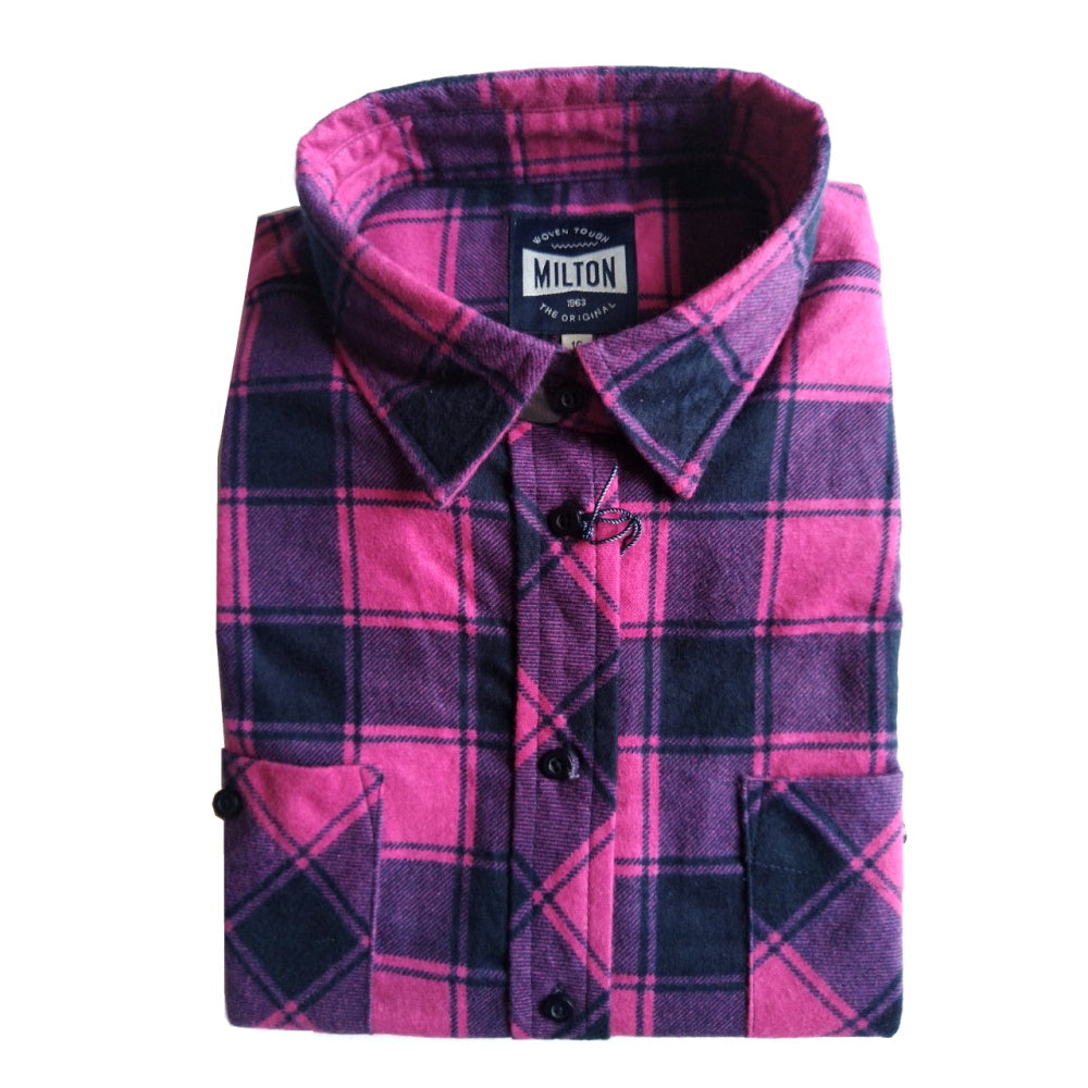 Milton Women's Full Button Flannelette Shirt in Pink/Navy