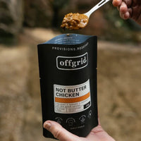 Eating out of Offgrid Not Butter Chicken packet