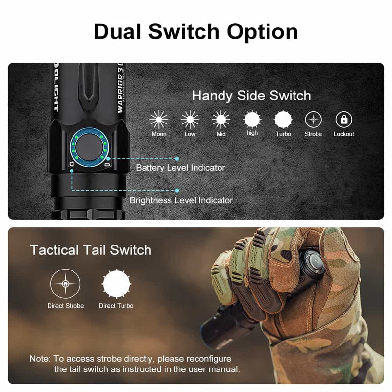 Info about switch of Olight Warrior 3S 2300 Lumens Tactical Torch