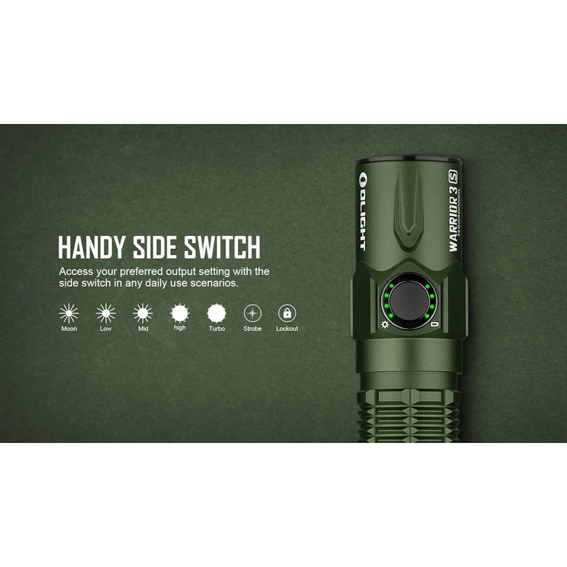 Handy side switch info for Olight Warrior 3S 2300 Lumens Tactical Torch