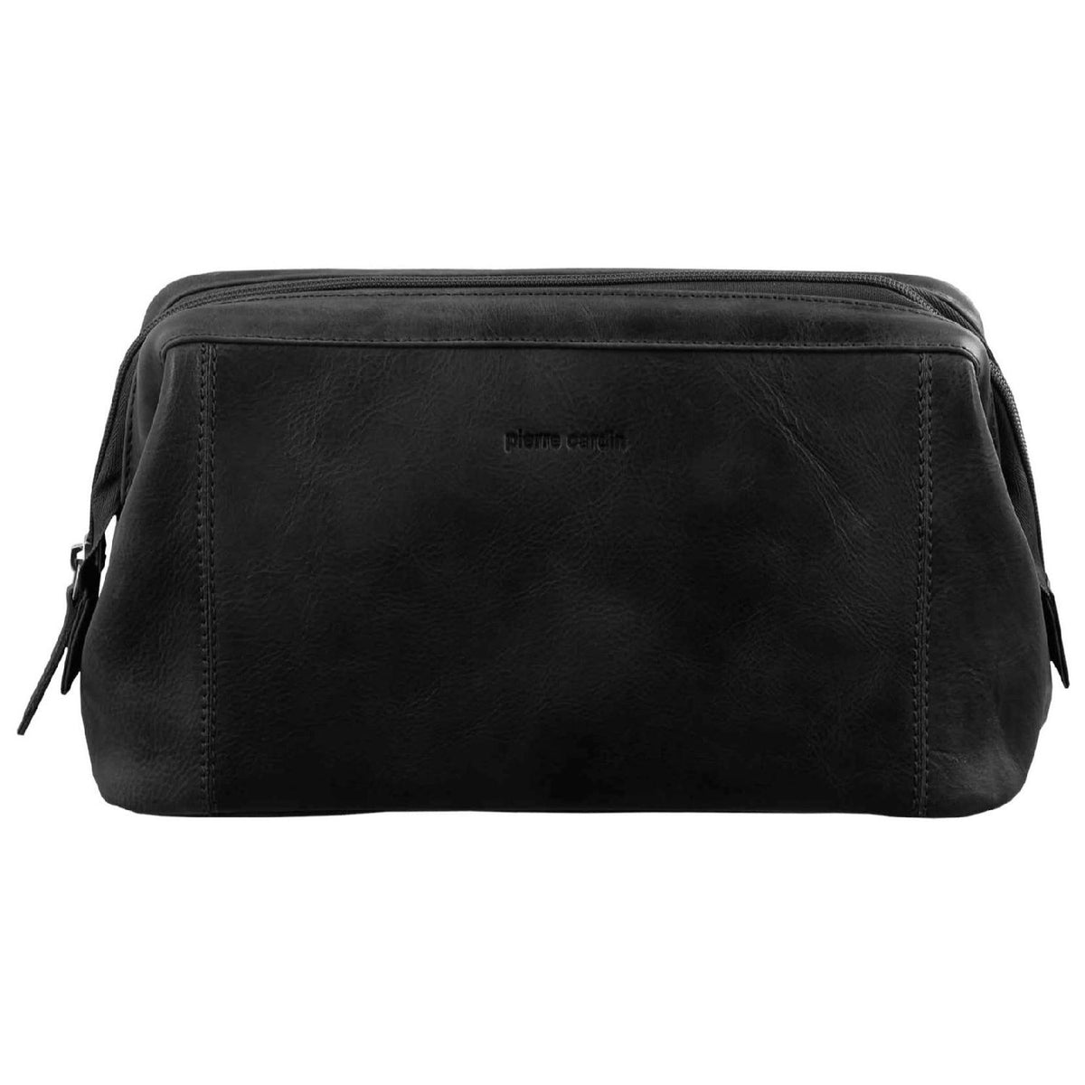 Front of Black Pierre Cardin Rustic Leather Toiletry Bag