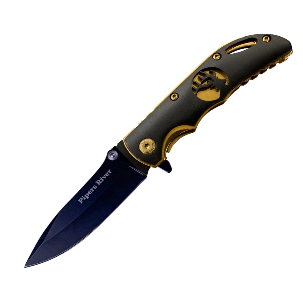 Pipers River P1 Black/Gold Large Folding Knife