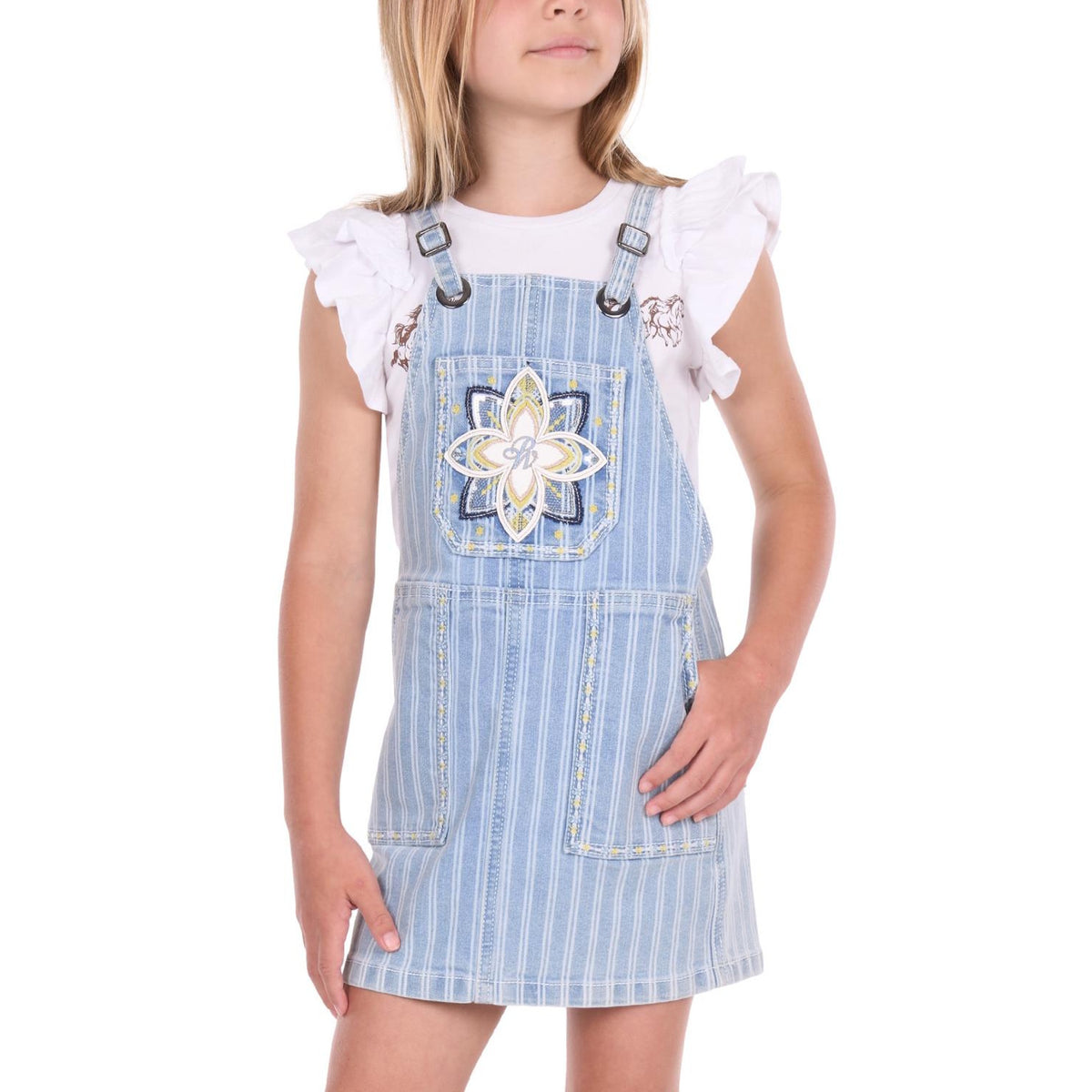 Pure Western Girls Freya Stripe Denim Pinafore Dress