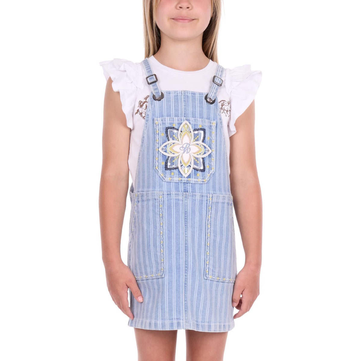 Pure Western Girls Freya Stripe Denim Pinafore Dress