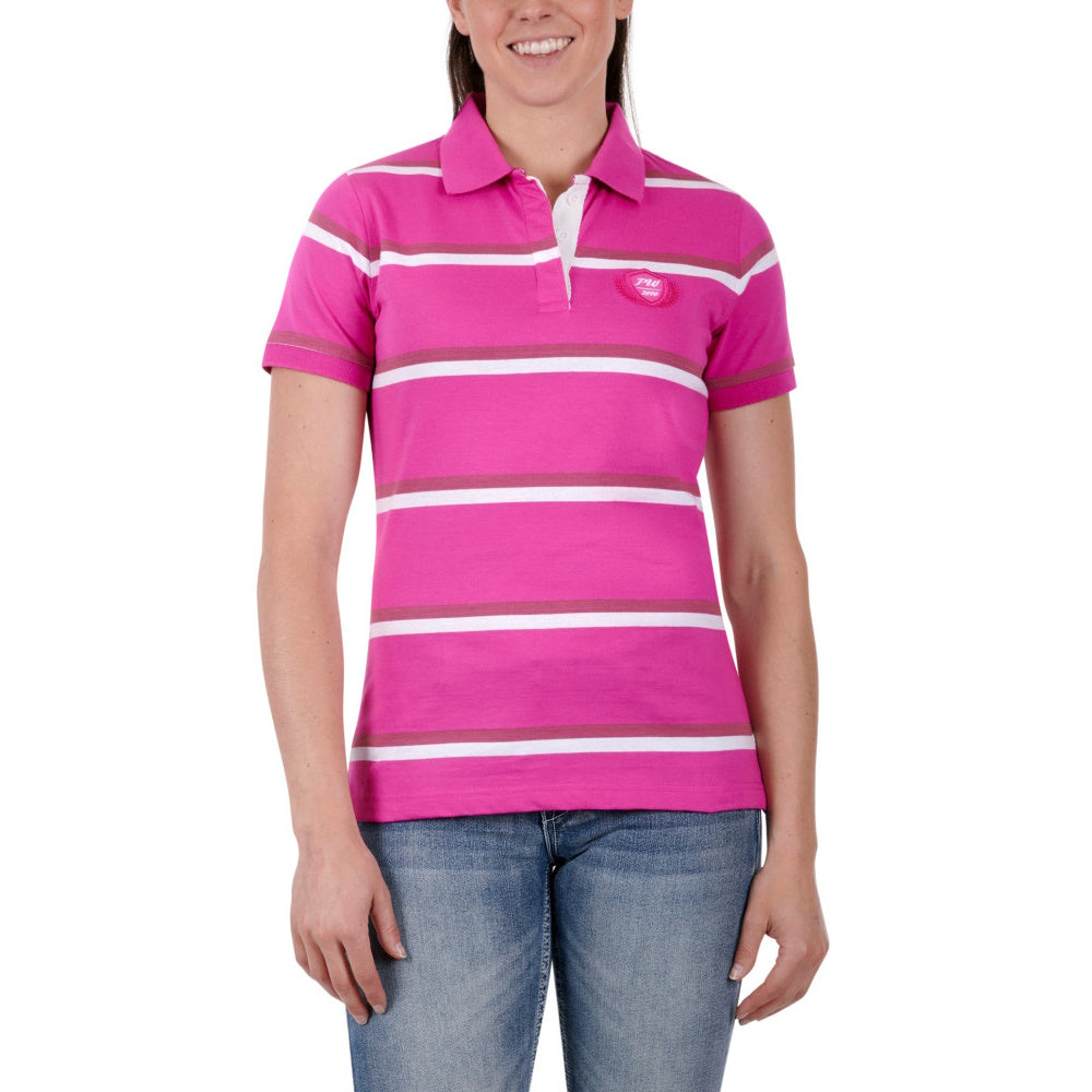 Front of Pure Western Womens Emerie Polo in Pink/White