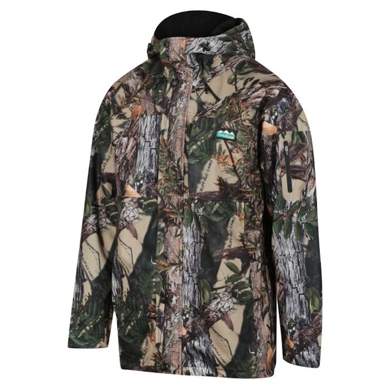 Front of Ridgeline Mens Waterproof Spray Jacket in Buffalo Camo