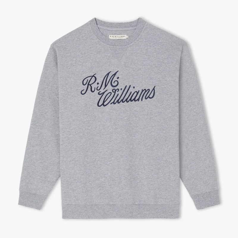 R.M.Williams Mens Script Crew Neck Jumper (Grey/Blue)