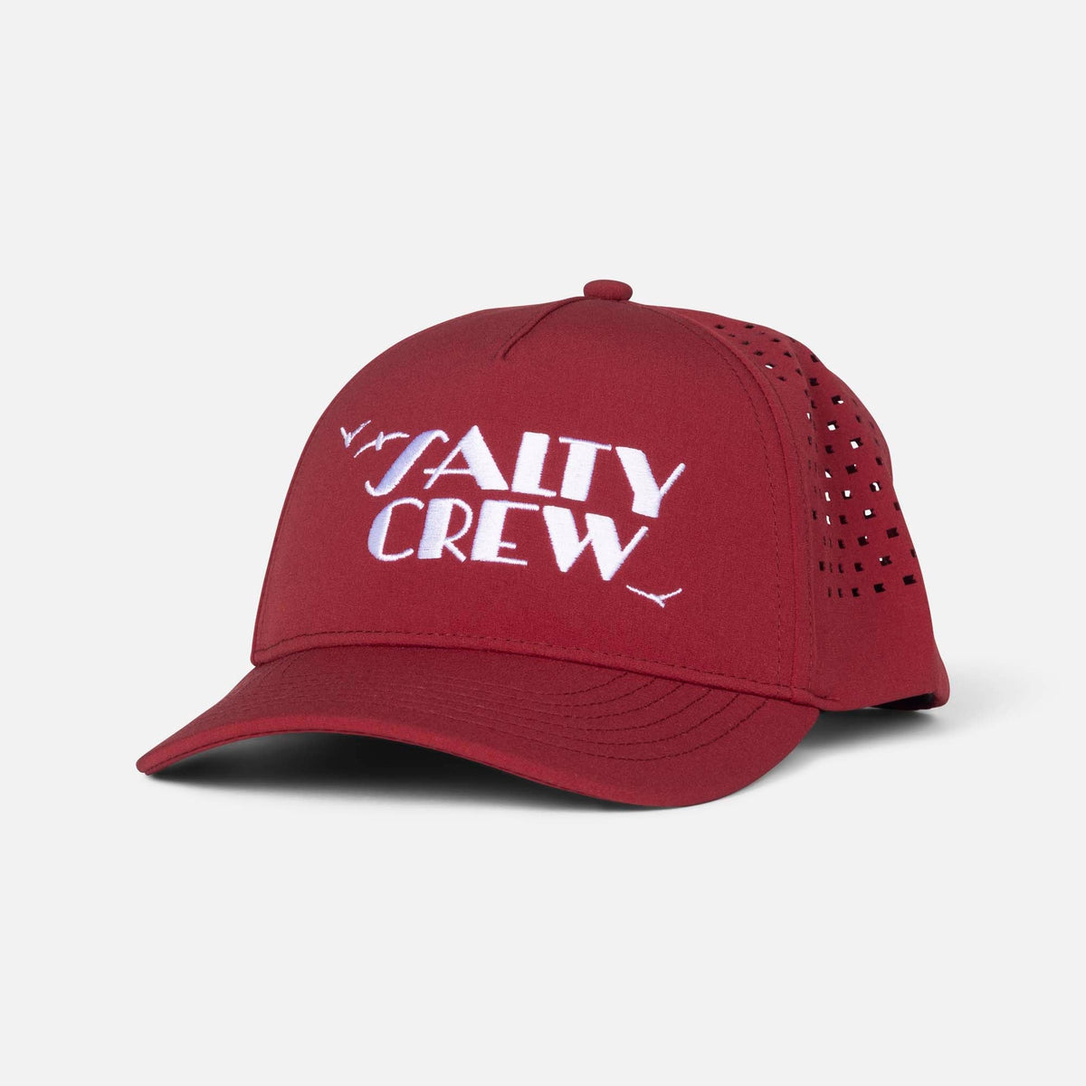 Red trucker cap with 'Salty Crew' logo
