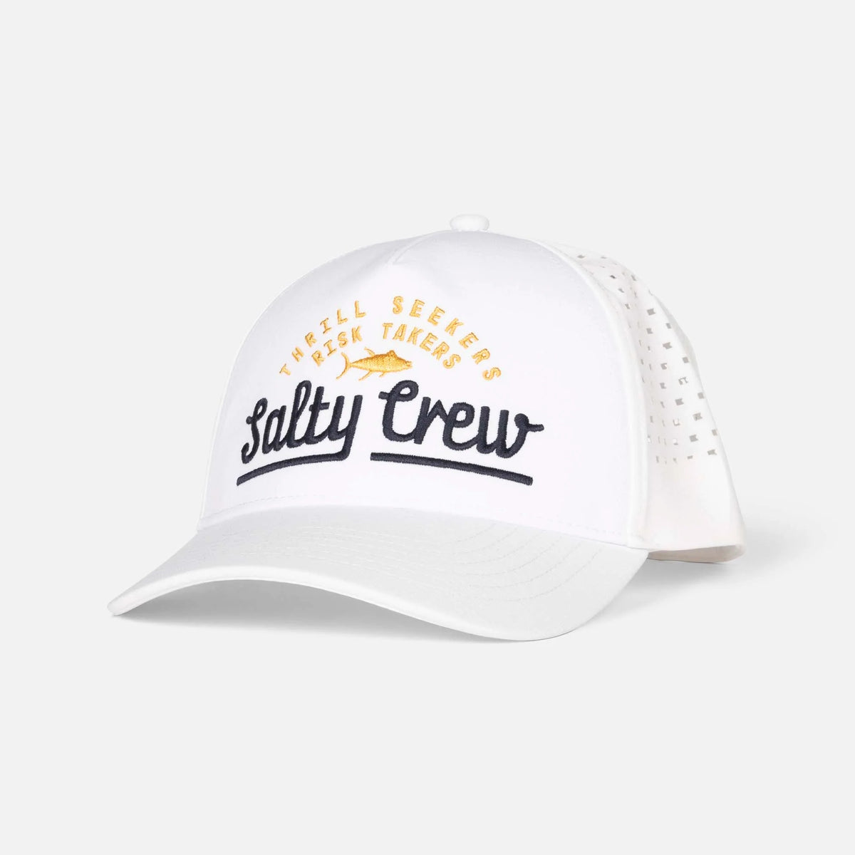 Front of Salty Crew Women's Title Trucker Cap in White