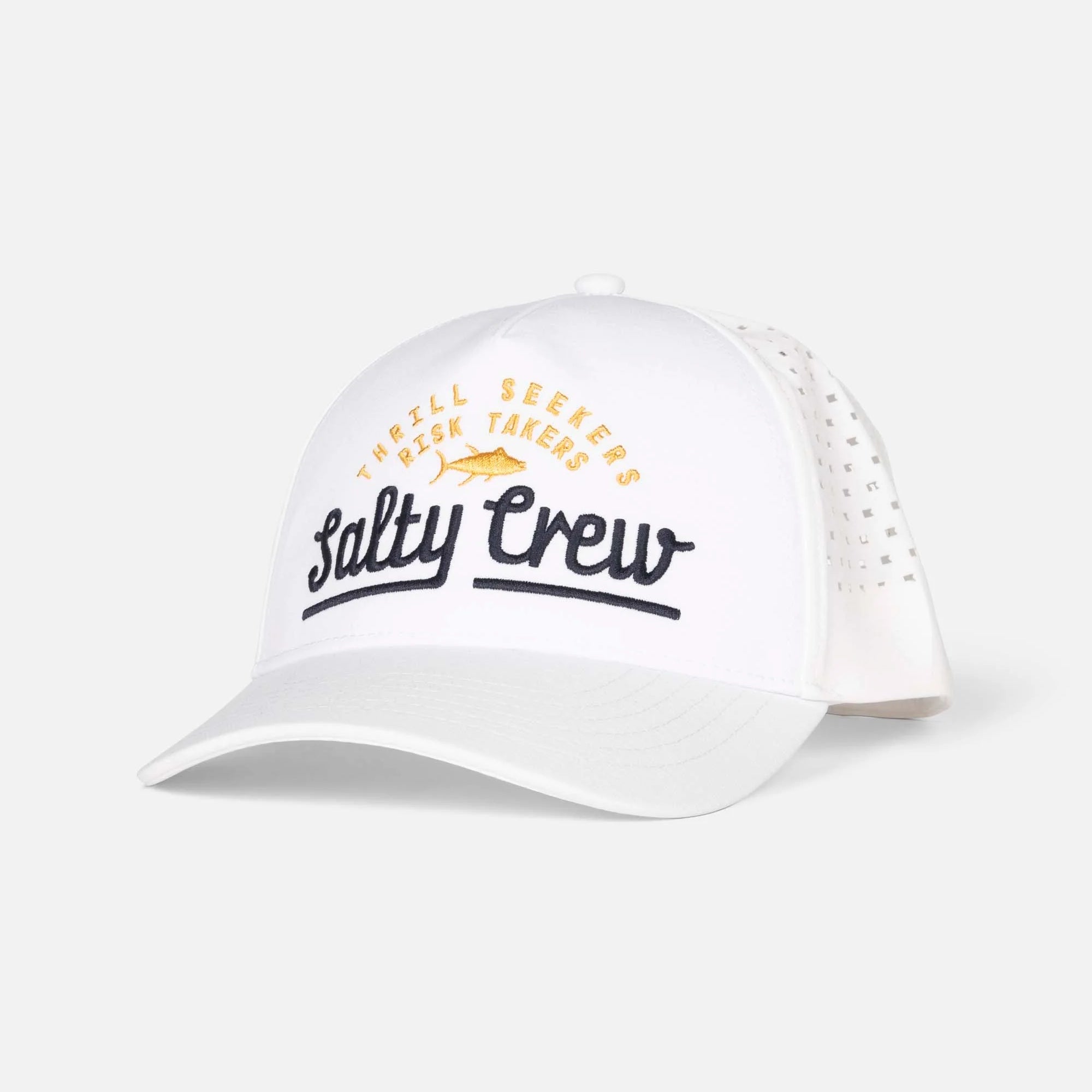 Front of Salty Crew Women's Title Trucker Cap in White