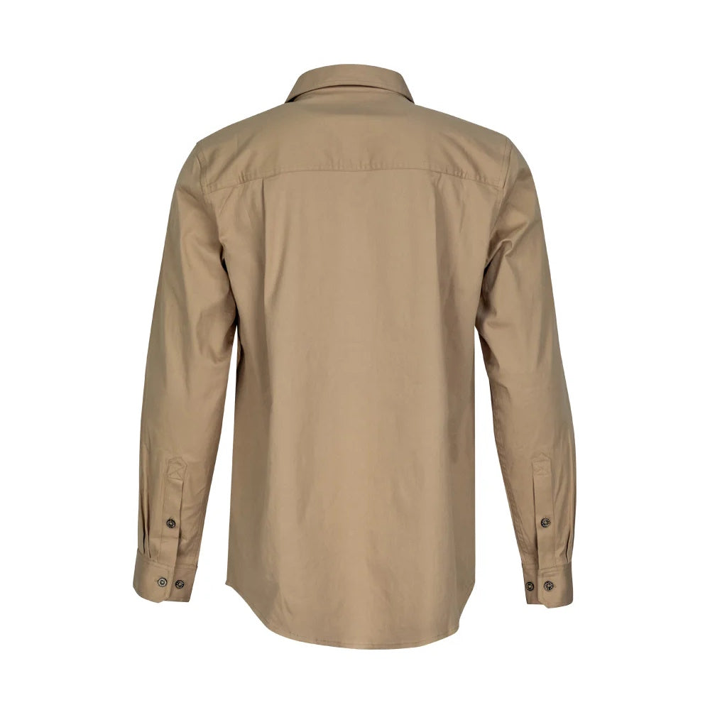 Back view of Spika Mens GO Half Button Work Shirt in Light Tan