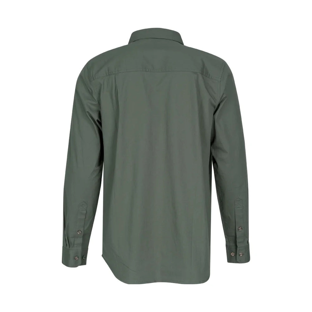 Back view of Spika Mens GO Half Button Work Shirt in Washed Green