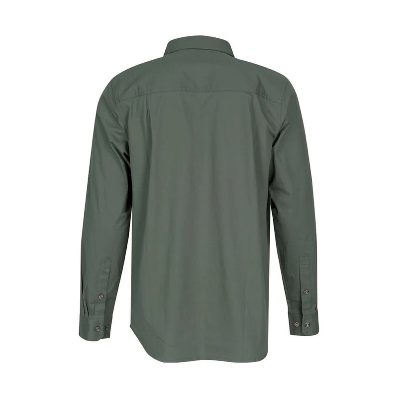 Back view of Spika Mens GO Half Button Work Shirt in Washed Green
