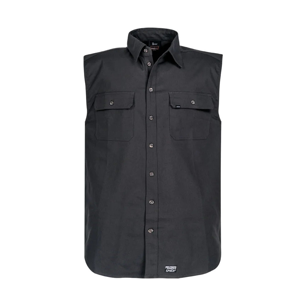 Front view of Spika Mens GO Sleeveless Work Shirt in Ink