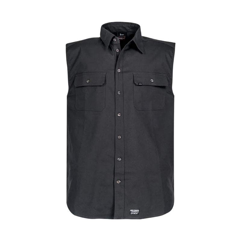 Front view of Spika Mens GO Sleeveless Work Shirt in Ink