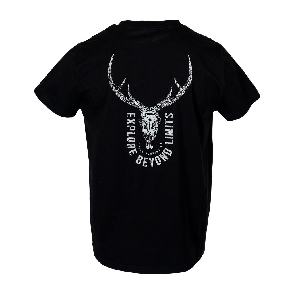 Black Spika t-shirt with white deer skull design