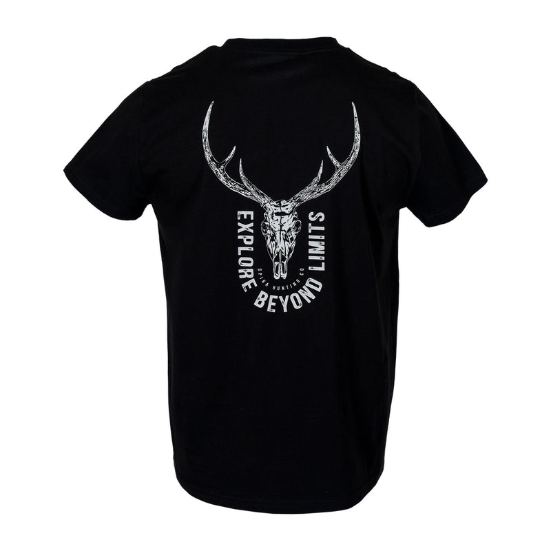 Black Spika t-shirt with white deer skull design