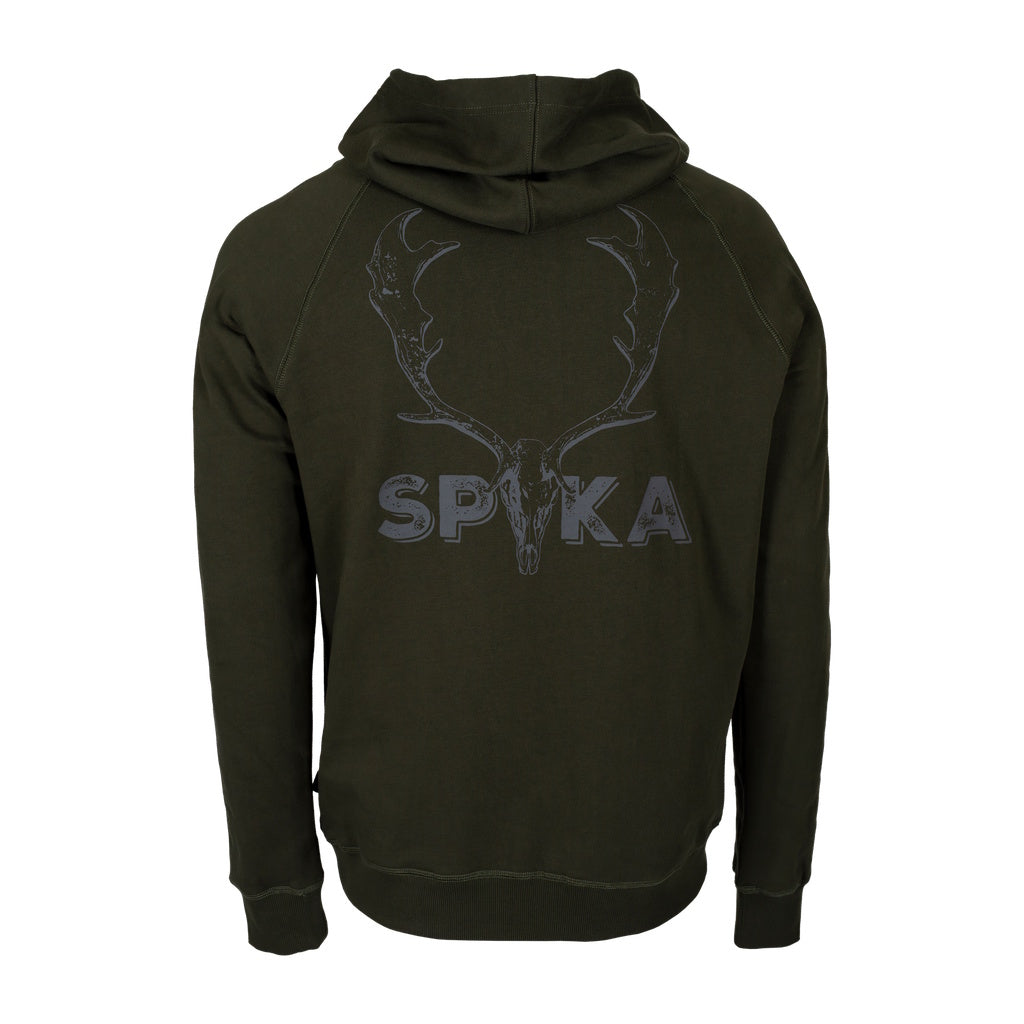 Dark green Spika hoodie with a deer antler design on the back