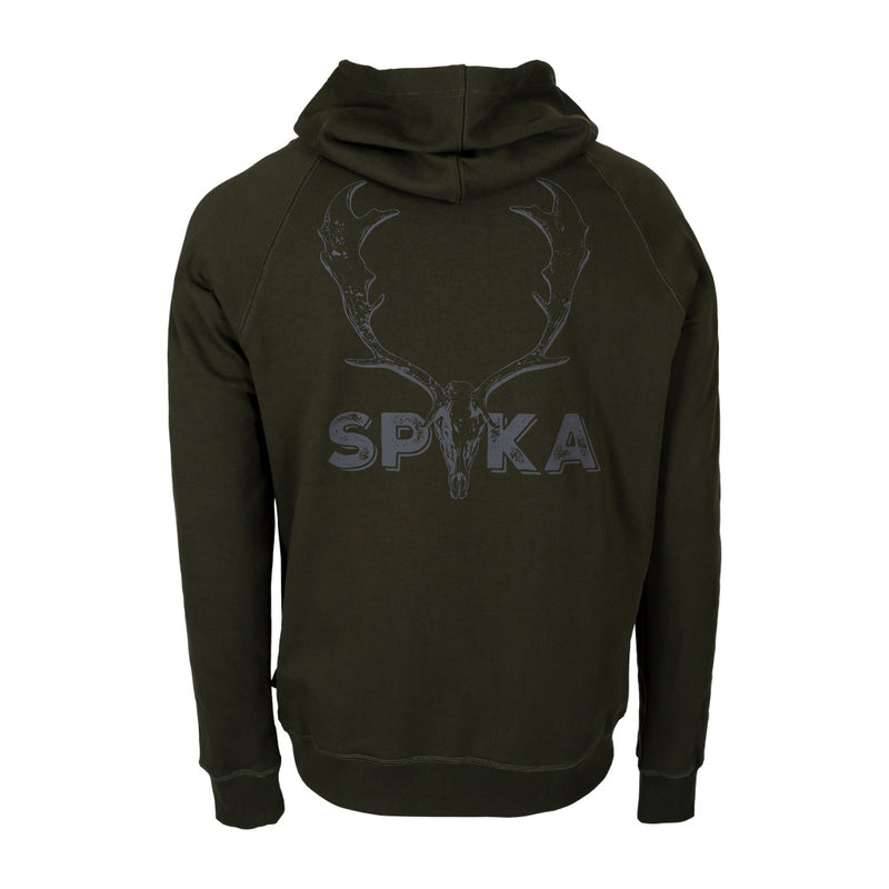 Dark green Spika hoodie with a deer antler design on the back