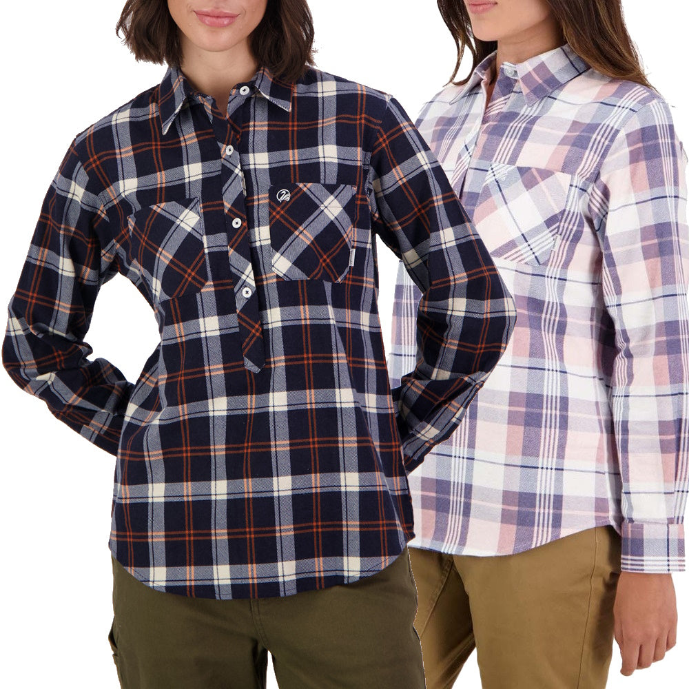 Swanndri Womens Egmont Half Button Flannelette Shirt Twin Pack in Navy Rust & Blush