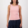 Model wearing Swanndri Women's Daisy Ribbed Singlet in Marshmallow Pink