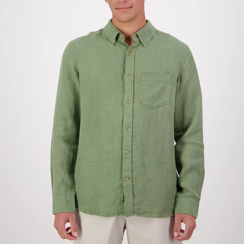 Swanndri Men's Puhoi Linen Long Sleeve Shirt in Clover